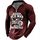 abordables Polo à texte amusant pour homme-T-shirt graphique à manches longues pour hommes de motocycliste  'Ne sous-estimez jamais un vieux avec une moto'