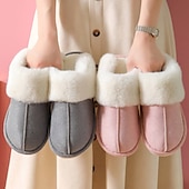 abordables Claquettes et tongs femme-pantoufles confortables doublées de polaire pour femmes avec col en fausse fourrure - chaussures d&#039;intérieur chaudes pour l&#039;hiver en rose et gris