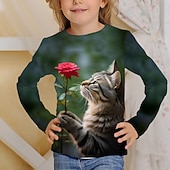 cheap Girl&#039;s 3D Animals-Girls&#039; 3D Graphic Cartoon Cat T shirt Tee Long Sleeve 3D Print Summer Fall Active Fashion Cute Kids 3-12 Years Outdoor Casual Daily Regular Fit