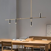 economico Luci a sospensione-luci isola cucina lampada a sospensione moderna lampada a sospensione lineare industriale moderna a 5 teste per soggiorno, isola cucina, finitura oro e paralume nero, lampadina inclusa 110-240v