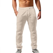 baratos Clássico-Homens Calças Calça verão Calça casual Com Cordão Cintura elástica Listra Conforto Respirável Casual Diário Feriado Moda Estilo Clássico Preto Branco