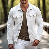 abordables Vestes Cargo-Homme Veste Légère Veste de camionneur Veste d&#039;Été Chemise Veste Extérieur Vacances Printemps Automne Uni Mode Streetwear Revers Régulier Noir Blanche Veste
