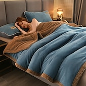 cheap Blankets &amp; Throws-Double-Sided Coral Fleece Blanket Three-Layer Quilted Thickened Cover Quilt Flannel Blanket Double Single Air-Conditioning Nap Blanket