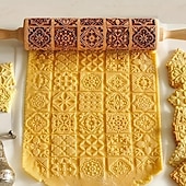 baratos Utensílios &amp; Aparelhos de Cozinha-rolo de massa em relevo (13,77&#039;&#039;x1,77&#039;&#039;), rolo de massa de madeira, rolo de massa quadrado com padrão de flor, para pizza, torta, biscoitos, bolinhos, macarrão e muito mais, utensílios de cozinha,