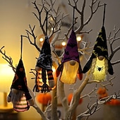 cheap Hallowen Prop Lighting-Halloween Bat Hat Faceless Gnome Doll with Lights Hanging Pendant Tree Decor Harvest Sunflowers Plush Doll Decorations For Home