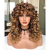 cheap Synthetic Trendy Wigs-Long Curly Wavy Blonde Wigs for Women Side Part Natural Looking Cosplay Synthetic Fiber Wig Heat Resistant Replacement Wig Halloween Cosplay Party Wigs