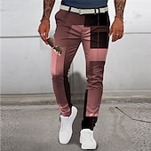 billige Slank-Pledd / Tern Grafiske trykk Geometri Fritid Herre 3D-utskrift Bukser utendørs Gate Arbeidsklær Polyester Rosa Blå Grønn S M L Medium Midje Elastisitet Bukser