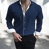 お買い得  メンズドレスシャツ-男性用 ドレスシャツ 襟付きのシャツ ボタンアップシャツ 平織り 結婚式 バレンタイン ブラック ホワイト ルビーレッド ネイビーブルー 長袖 カラー 夏 春 衣類 パッチワーク