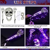 billige Halloween rekvisittbelysning-3-pakning realistisk utseende skjelettstaker kirkegård hage plen staker halloween skjelett lys opp halloween dekorasjoner skjelett hender hode gårdsstake med lysstrenger for hage varm hvit / lilla