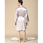 cheap Men&#039;s Robes-Men&#039;s Robe Silk Robe Sleepwear Plain Stylish Casual Comfort Home Daily Bed Faux Silk Comfort Summer Spring Silver Blue