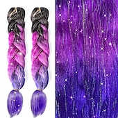 abordables Crocheter les cheveux-2pcs extensions de cheveux pour tresses ombre tressage cheveux ajouter une extension de cheveux clinquant cheveux tressés brillants 24 pouces cheveux tressés pré-étirés ombre 100g résistant à la