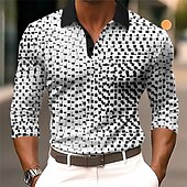 cheap Men&#039;s Geometric Polo-Men&#039;s Geometric Polo Shirts Golf Shirt Long Sleeve Polo Shirts Collared Shirts Business Casual WorkWear Formal Wear Festival Wear Buttons 3D Print Fall &amp; Winter White Blue Brown