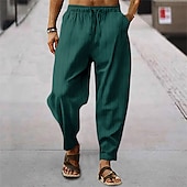 cheap Holiday-Men&#039;s Trousers Summer Pants Baggy Pants Pocket Drawstring Elastic Waist Stripe Full Length Casual Daily Fashion Classic Style Loose Fit Dark Brown Dark Khaki Inelastic