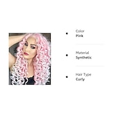 economico Parrucche trendy sintetiche-lunghe parrucche ricci rosa per le donne riscaldano la parrucca riccia ondulata sintetica a strati parrucca di sostituzione dei capelli gonfi riccioli sciolti parrucca da festa quotidiana
