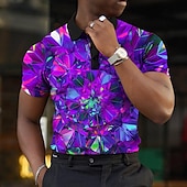 abordables Polo géométrique pour homme-Homme Graphique Polo Chemise de golf Manche Courte Polos Chemises à Col Occasionnel Vêtements de vacances Vêtements de rave Tenues de fête Boutons Impression 3D Jaune Rouge Bleu