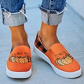 levne Dámské nazouváky a mokasíny-dámské halloween dýňové slip-on boty - pohodlné plátěné tenisky s potiskem jack-o&#039;-lantern, ideální pro běžné nošení a halloween party