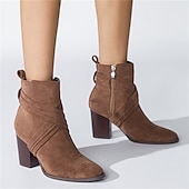 baratos Botas de tornozelo-Mulheres Botas Tamanhos Grandes Botins Botins Botas de salto Diário Côr Sólida Botas Botas Tornozelo Inverno Salto Robusto Dedo Apontado Elegante Moda Cetim zíper Preto Azul Marron