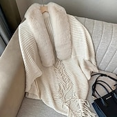 billiga Cape-Sjalar Sjalar till damer Mammas Wraps Omönstrat Håller värmen Långärmad Kaschmir liknande Brudsjalar Med Fjädrar / päls Till Dagligen Höst