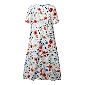preiswerte Blumenkleid-Damen Midi Kleid Freizeitkleid Floral Kleid Weiß Kurzarm Floral Raffung Frühling Sommer Rundhalsausschnitt Basic Alltag Urlaub Wochenende