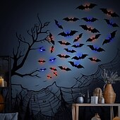 levne Halloweenská světla-halloween 12/24ks led světelná nástěnná výzdoba netopýrů, 3D netopýří halloweenská dekorace vnitřní nálepky netopýrů, voděodolné černé strašidelné kutilské netopýry pro domácí dekoraci vnitřní venkovní párty dekorace
