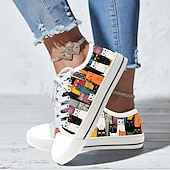 economico Sneakers da donna-Sneakers da donna in tela con stampa di gatti colorati – graziose scarpe casual con lacci per gli amanti dei gatti, da indossare tutti i giorni e per le passeggiate