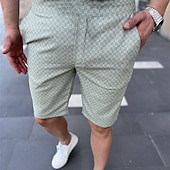 お買い得  ワークショーツ-男性用 ピンクのショーツ ショーツ チノパンツ バミューダショーツ ワークショーツ ポケット ドローストリング プリント グリッド / タータンチェック 高通気性 ソフト 膝丈 カジュアル 日常 祝日 シンプル フォーマル グレーグリーン ブラック / ホワイト マイクロエラスティック