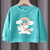 preiswerte Sets-2 Stück Kinder Mädchen Regenbogen Rundhalsausschnitt Hoodie- und Jogginghosen-Set einstellen Langarm Aktiv Outdoor Baumwolle 3-7 Jahre Frühling Schwarzer Einhornpullover + schöne schwarze Hose