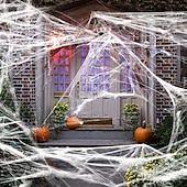 baratos Decoração de Halloween para Exterior-Decorações de teias de aranha de Halloween com aranhas falsas extras, teias de aranha super elásticas para decoração de Halloween interna e externa