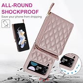 お買い得  サムスン用ケース-電話 ケース 用途 サムスンのギャラクシー Zフリップ6 Z Flip 5 Z Flip 4 Z Flip 3 ハンドバッグの財布 ウォレットカードケース ジッパ－ 取り外し可能なクロスボディストラップ付き リストストラップ付き レトロ風 PC PUレザー