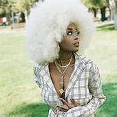 economico Parrucche di Carnevale-capelli afro colore bianco parrucche per donne nere parrucca glueless wear and go parrucca resistente al calore anni &#039;70 parrucca afro sintetica per costume da festa e cosplay parrucche di halloween