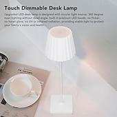 abordables Lampes de table-Lampe de table sans fil Protection des yeux Abat-jour plissé à gradation tactile en aluminium Lampe de table LED tricolore antidérapante rechargeable avec câble de chargement USB pour salle à manger