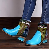 ieftine Botine-cizme boho chic de damă cu mozaic colorat și fermoar – cizme cu șireturi în stil vintage pentru toamnă și iarnă