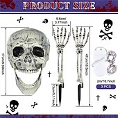 billige Halloween rekvisittbelysning-3-pakning realistisk utseende skjelettstaker kirkegård hage plen staker halloween skjelett lys opp halloween dekorasjoner skjelett hender hode gårdsstake med lysstrenger for hage varm hvit / lilla