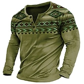 ieftine Stil etnic-Bărbați Grafic Tribal Cămașă Henley Manșon Lung Tipărire 3D Modă Designer Comfortabil În aer liber Zilnic Primăvara &amp; toamnă Bleumarin Maro Trifoi Gri Henley Tricou Henley