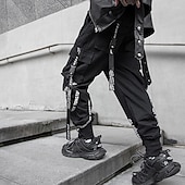 baratos Calças Cargo-Homens Calças Cargo Techwear Com Cordão Bolsos Tecido Conforto Macio Ao ar livre Diário Para Noite Moda Casual Preto Micro-Elástica