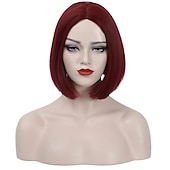 economico Parrucche di Carnevale-parrucca fucsia per donna parrucca caschetto rosa fucsia parrucca magenta corta dritta parte centrale parrucche sintetiche resistenti al calore per feste in costume cosplay