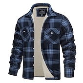 preiswerte Herrenjacken &amp; Herrenmäntel-Herren Trucker Jacke Hemdjacke Shacket Flanell-Fleecejacke Outdoor Freizeitskleidung Warm Knopf Tasche Herbst Winter Farbblock Modisch Strassenmode Kargen Standard kleiner Finger Schwarz Marinenblau