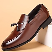 cheap Semi-Formal-Men&#039;s Brown Leather Tassel Loafers – Classic Slip-On Dress Shoes for Business, Weddings, and Formal Events