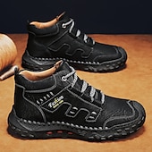 cheap Hiking Boots-Men&#039;s Brown Faux Leather Outdoor Hiking Boots with Handcrafted Stitching, Lace-Up Design, and Non-Slip Sole - Durable and Comfortable Adventure Footwear