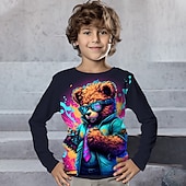 billiga Pojkens 3D-djur-Pojkar 3D Grafisk Djur Tiger T-shirt Långärmad 3D-tryck Sommar Vår Höst Sport Mode Streetwear Barn 3-12 år Utomhus Ledigt Dagligen Normal