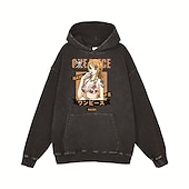 baratos Gráfico de personagem de desenho animado e filme-One Piece Monkey D. Luffy Nico Robin Roronoa Zoro Moletom Camiseta lavada com ácido extragrande Imprimir Bolso frontal Arte Gráfica Para Casal Homens Mulheres Adulto Baile de Máscaras Hot Stamping