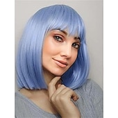 cheap Carnival Wigs-Blue Bob Wig With Bangs 12 Inch Royal Blue Wig Short Synthetic Fiber Bob Wigs for Women Short Bob Wigs and Halloween Cosplay Bob Wig