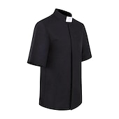 cheap Tops-Men&#039;s Priest Shirt Tab Collar Clergy Shirt Black White Short Sleeves Long Sleeves for Halloween Carnival