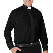 cheap Tops-Men&#039;s Priest Shirt Tab Collar Clergy Shirt Black White Short Sleeves Long Sleeves for Halloween Carnival