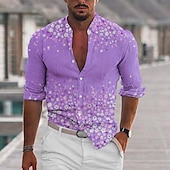 billiga Växter Mönster-Herr Blommig Skjorta Knapp upp skjorta Långärmad Mode Streetwear Designer Utomhus Ledigt Dagligen Sommar Vår Höst Hög krage Mönster Gul Rodnande Rosa Purpur Grön Grå