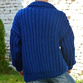cheap Men&#039;s Cardigan Sweater-Men&#039;s Cardigan Sweater Cardigan Sweater Jacket Chunky Knit Regular Double Breasted Solid / Plain Color Shawl Collar Clothing Apparel Drop Shoulder Fall &amp; Winter Royal Blue M L XL