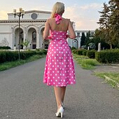 baratos Conjuntos-Anos 50 Retro Vintage Rockabilly Vestido swing Vestido Flare Bolinhas Fantasia Mulheres Festa / Noite Festa de Solteira Adulto Vestido Bandana Vestidos de baile