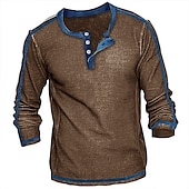 halpa Rento Henley T-paita-Miesten T-paita napilla T-paita Henley-paita Pitkähihainen Henley 봄 &amp; Syksy Väripalikka Muoti Suunnittelija Perus Loma Katu Bile Laivaston sininen Ruskea Kahvi Top T-paita miehille
