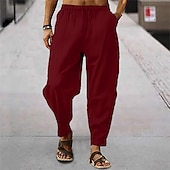 cheap Holiday-Men&#039;s Trousers Summer Pants Baggy Pants Pocket Drawstring Elastic Waist Stripe Full Length Casual Daily Fashion Classic Style Loose Fit Dark Brown Dark Khaki Inelastic