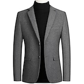 abordables Blazers Clásicos para Hombres-Hombre chaqueta Negocio Fiesta de Boda Moda Casual Invierno Primavera &amp; Otoño Mezcla de Lana Plano Bolsillo Casual / Diario Botonadura Simple Chaqueta de sport Negro Burdeos Azul Marino Gris